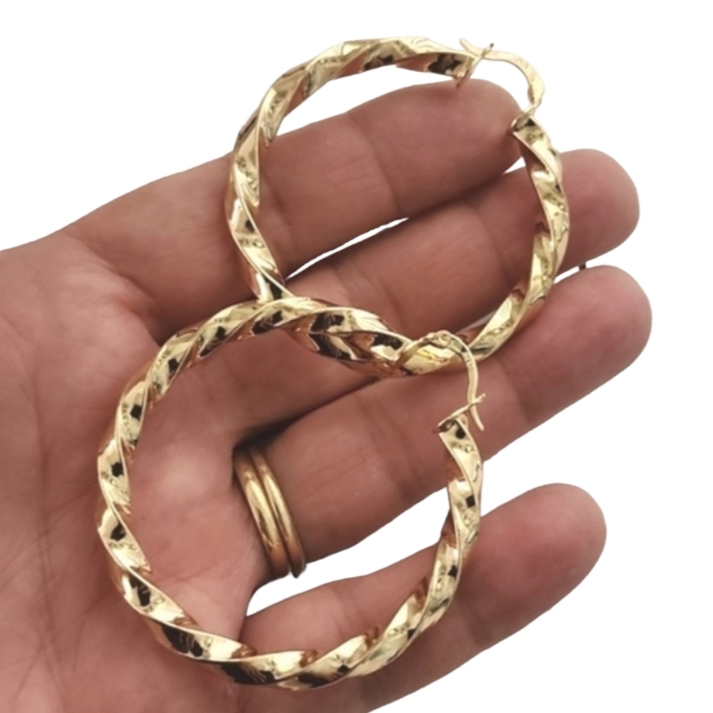 GOLD Hoop Earrings Twisted Chunky Thick Hoops Y2K Statement Hip Hop - Picture 12 of 14